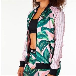 Adidas palm leaf pink and green track jacket